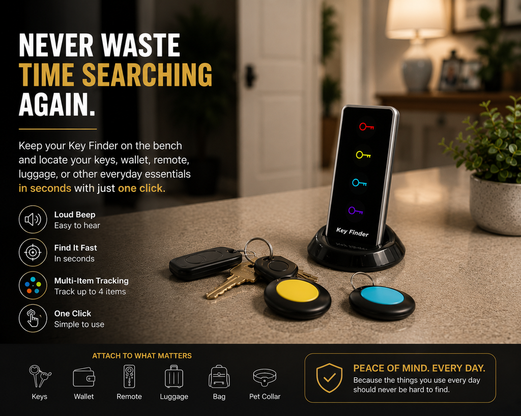 4-in-1 Wireless Key Finder with LED Torch | 1 Remote + 4 Receivers